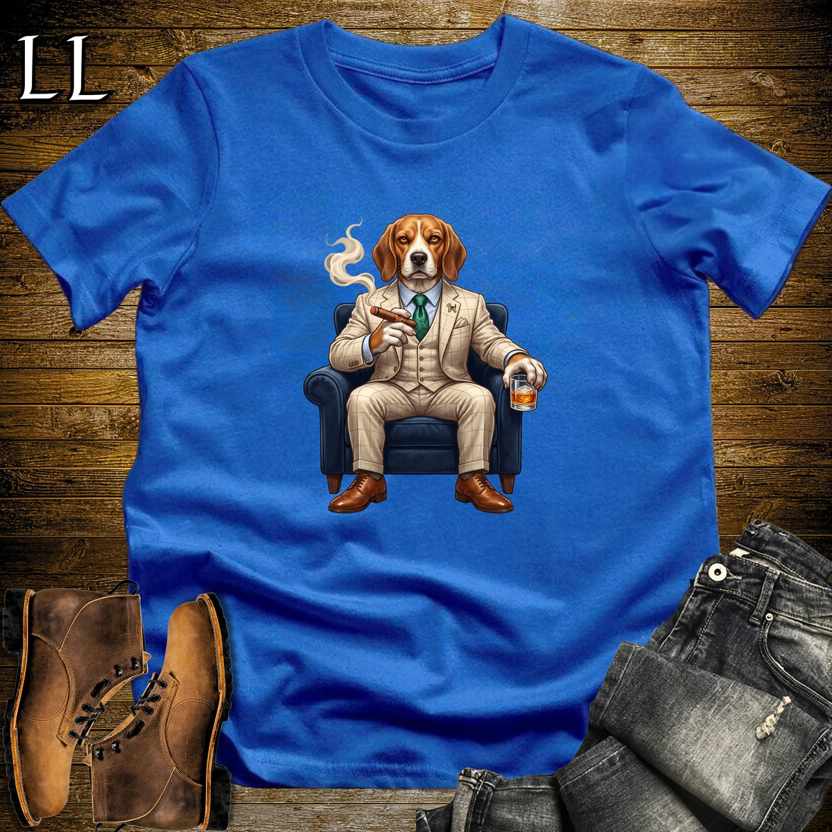 Cigar Lounge Beagle T-Shirt Royal Blue | Dog Lover Cigar Gift
