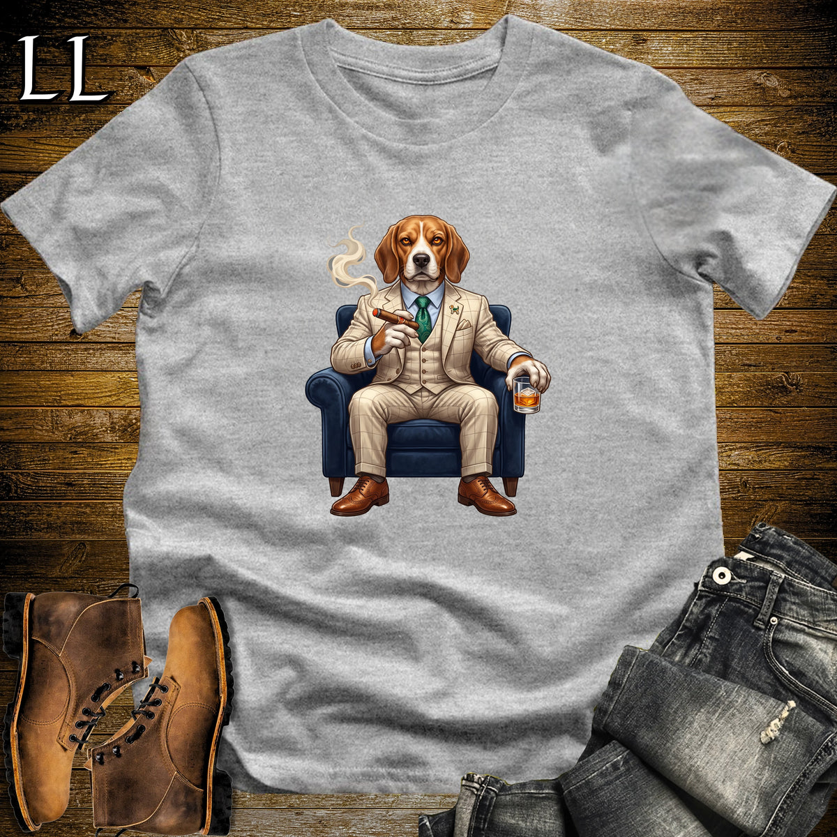 Cigar Lounge Beagle T-Shirt Sport Grey | Dog Lover Cigar Gift