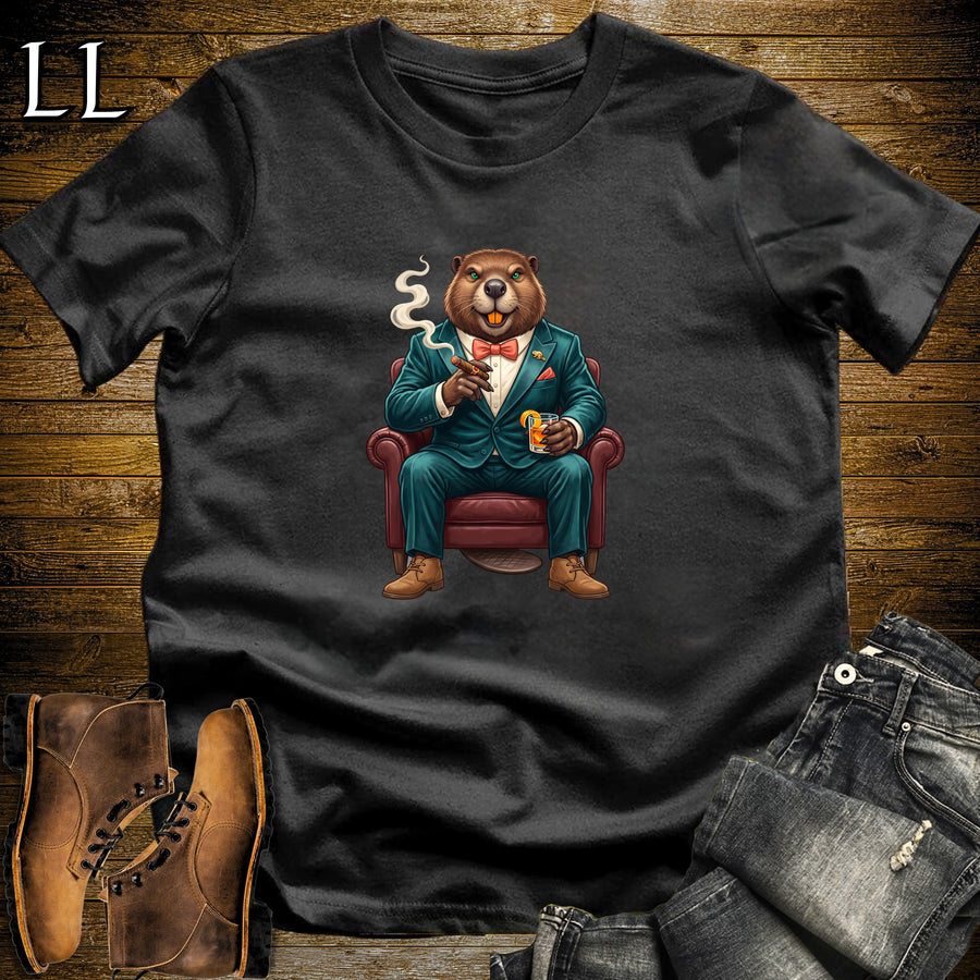 Cigar Lounge Beaver T-Shirt Black | Animal Cigar Gift