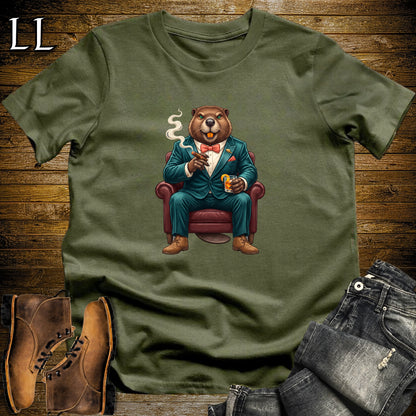 Cigar Lounge Beaver T-Shirt Military Green | Animal Cigar Gift