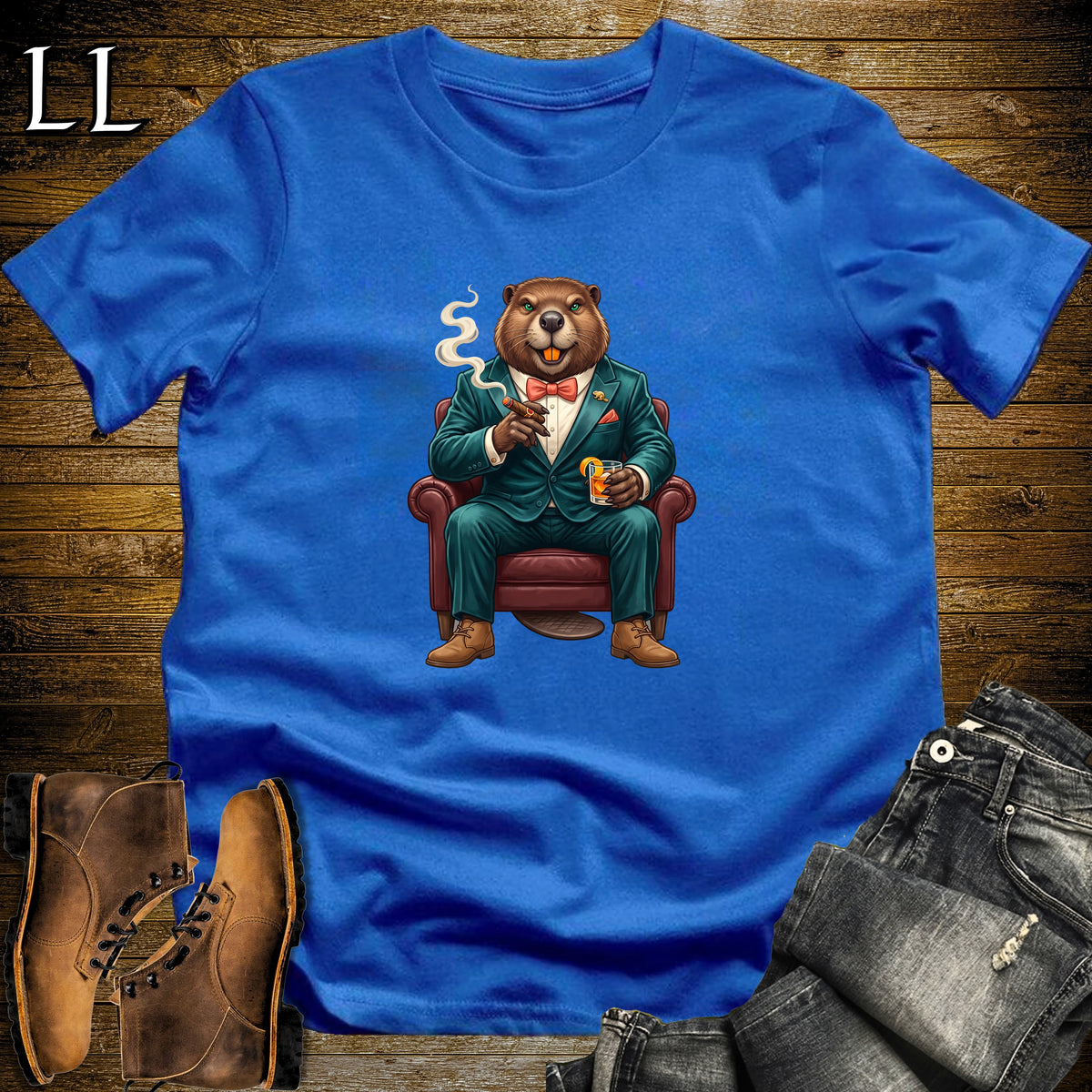 Cigar Lounge Beaver T-Shirt Royal Blue | Animal Cigar Gift