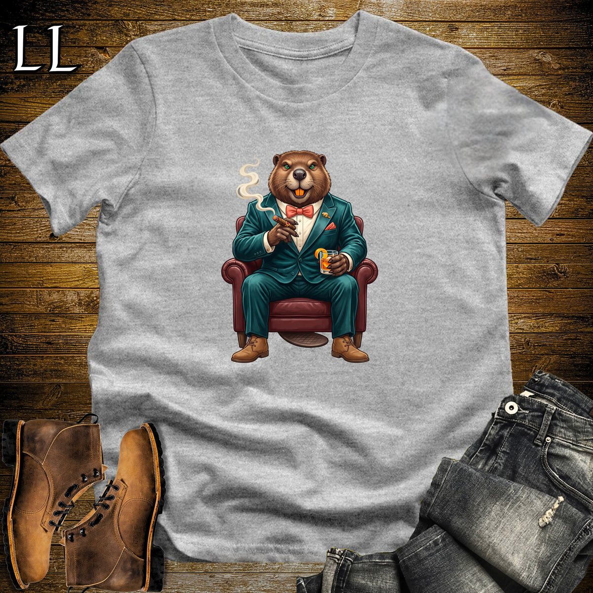 Cigar Lounge Beaver T-Shirt Sport Grey | Animal Cigar Gift