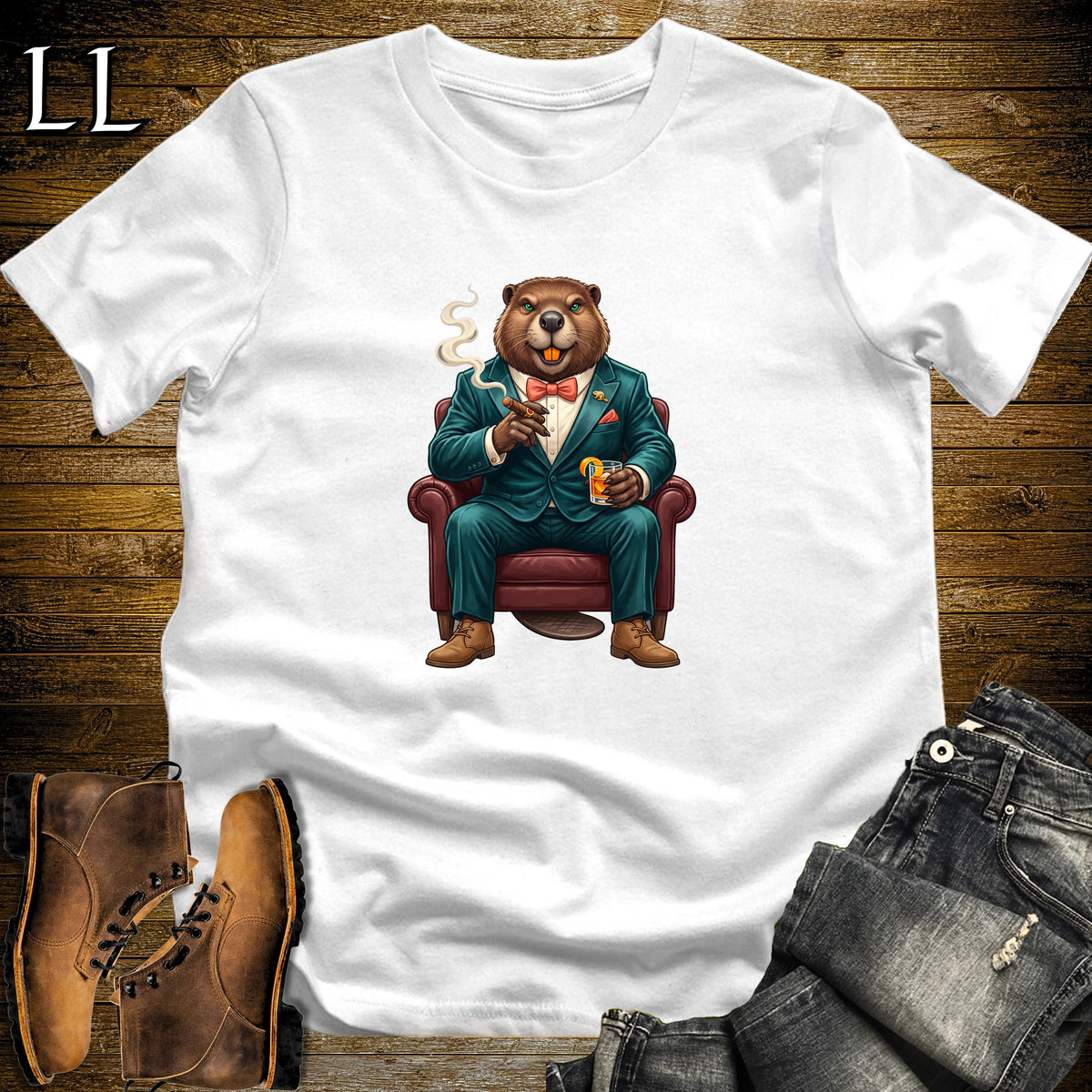 Cigar Lounge Beaver T-Shirt White | Animal Cigar Gift