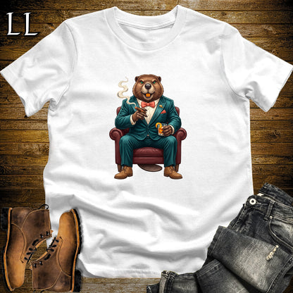 Cigar Lounge Beaver T-Shirt White | Animal Cigar Gift
