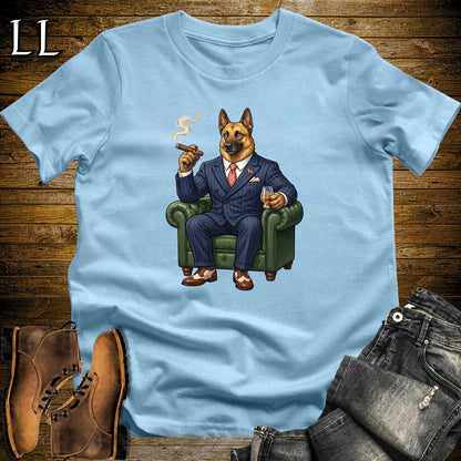 Cigar Lounge Belgian Malinois T-Shirt Light Blue | Dog Cigar Gift