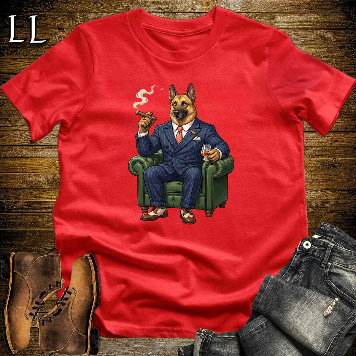 Cigar Lounge Belgian Malinois T-Shirt Red | Dog Cigar Gift