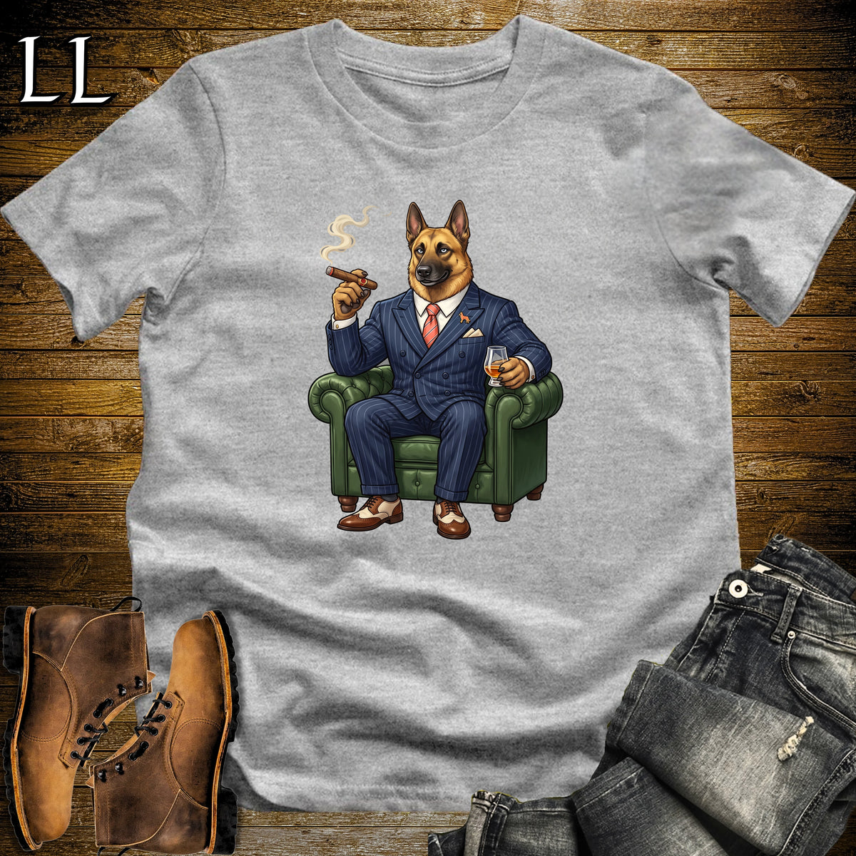 Cigar Lounge Belgian Malinois T-Shirt Sport Grey | Dog Cigar Gift