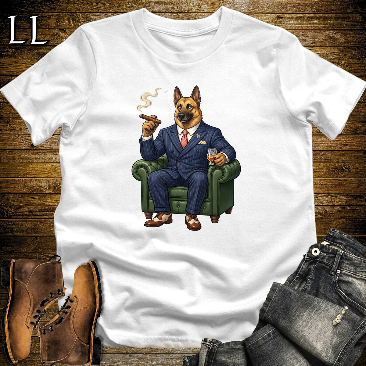 Cigar Lounge Belgian Malinois T-Shirt White | Dog Cigar Gift