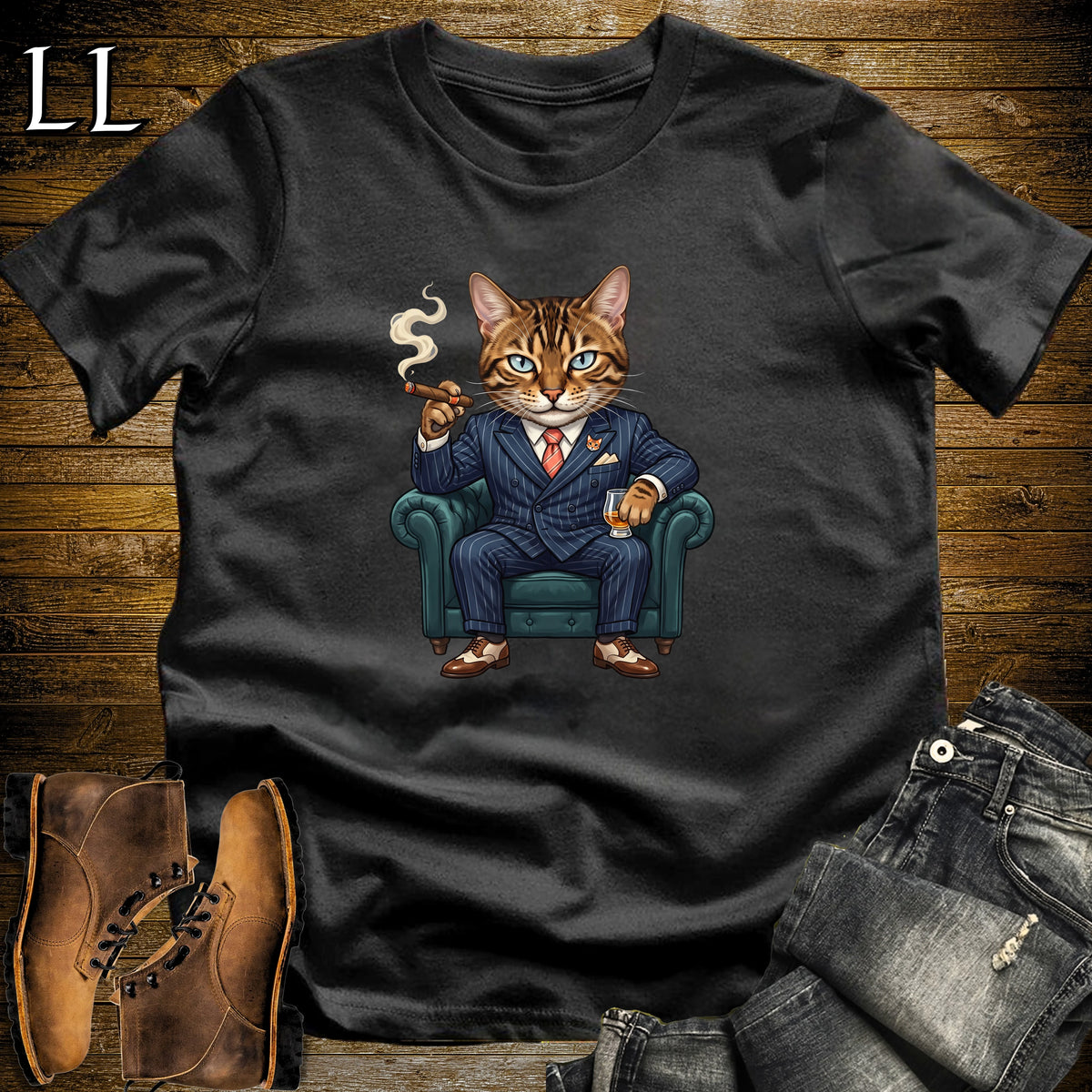 Cigar Lounge Bengal Cat T-Shirt Black | Cat Lover Cigar Gift