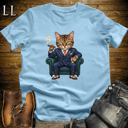 Cigar Lounge Bengal Cat T-Shirt Light Blue | Cat Lover Cigar Gift