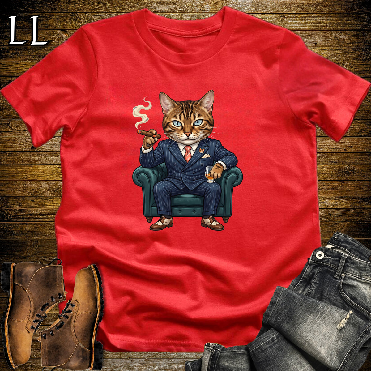 Cigar Lounge Bengal Cat T-Shirt Red | Cat Lover Cigar Gift