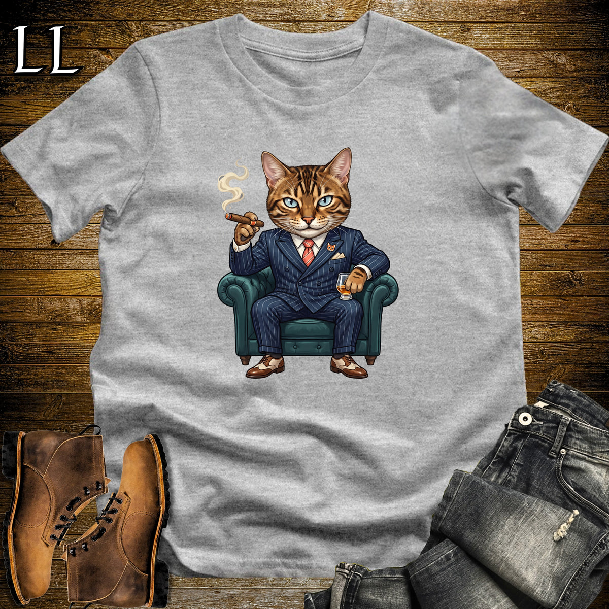 Cigar Lounge Bengal Cat T-Shirt Sport Grey | Cat Lover Cigar Gift