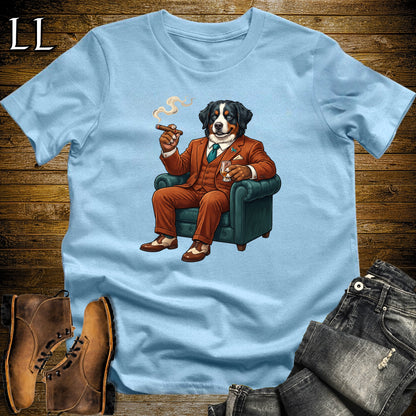 Cigar Lounge Bernese Mountain Dog T-Shirt Light Blue | Dog Cigar Gift