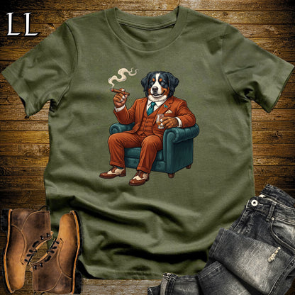 Cigar Lounge Bernese Mountain Dog T-Shirt Military Green | Dog Cigar Gift
