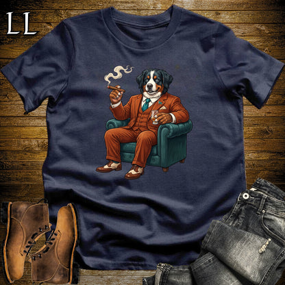 Cigar Lounge Bernese Mountain Dog T-Shirt Navy | Dog Cigar Gift