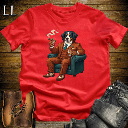Cigar Lounge Bernese Mountain Dog T-Shirt Red | Dog Cigar Gift