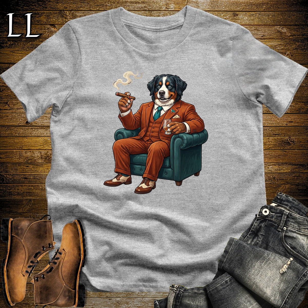 Cigar Lounge Bernese Mountain Dog T-Shirt Sport Grey | Dog Cigar Gift