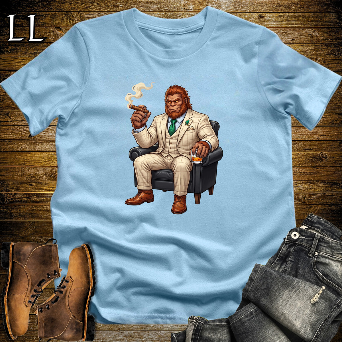 Cigar Lounge Bigfoot T-Shirt Light Blue | Bigfoot Cigar Gift