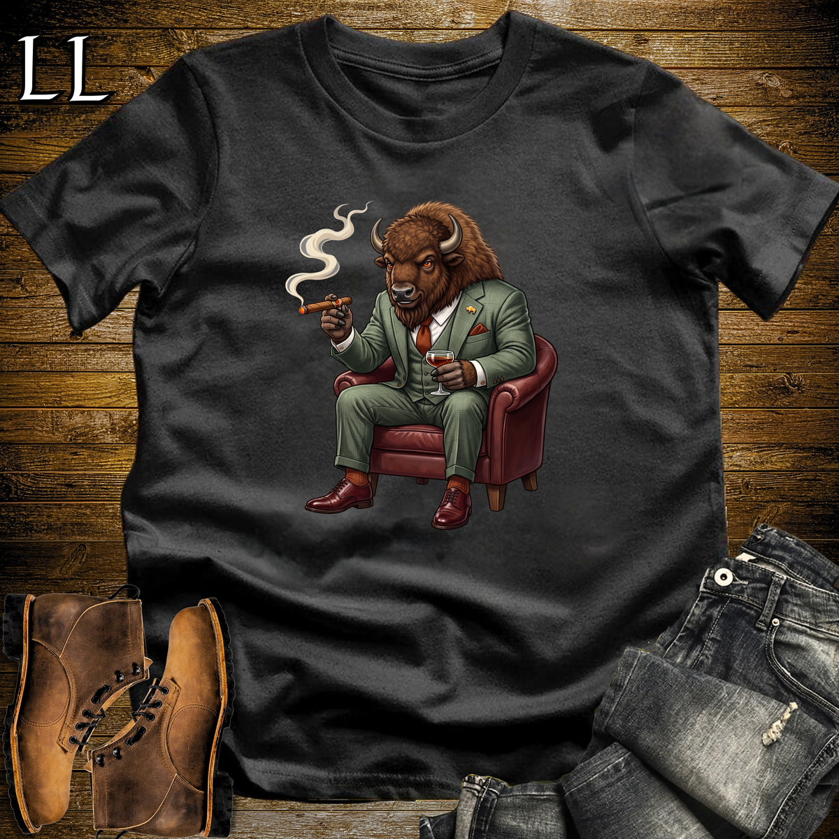 Cigar Lounge Bison T-Shirt Black | Animal Cigar Gift