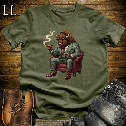 Cigar Lounge Bison T-Shirt Military Green | Animal Cigar Gift