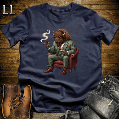 Cigar Lounge Bison T-Shirt Navy | Animal Cigar Gift