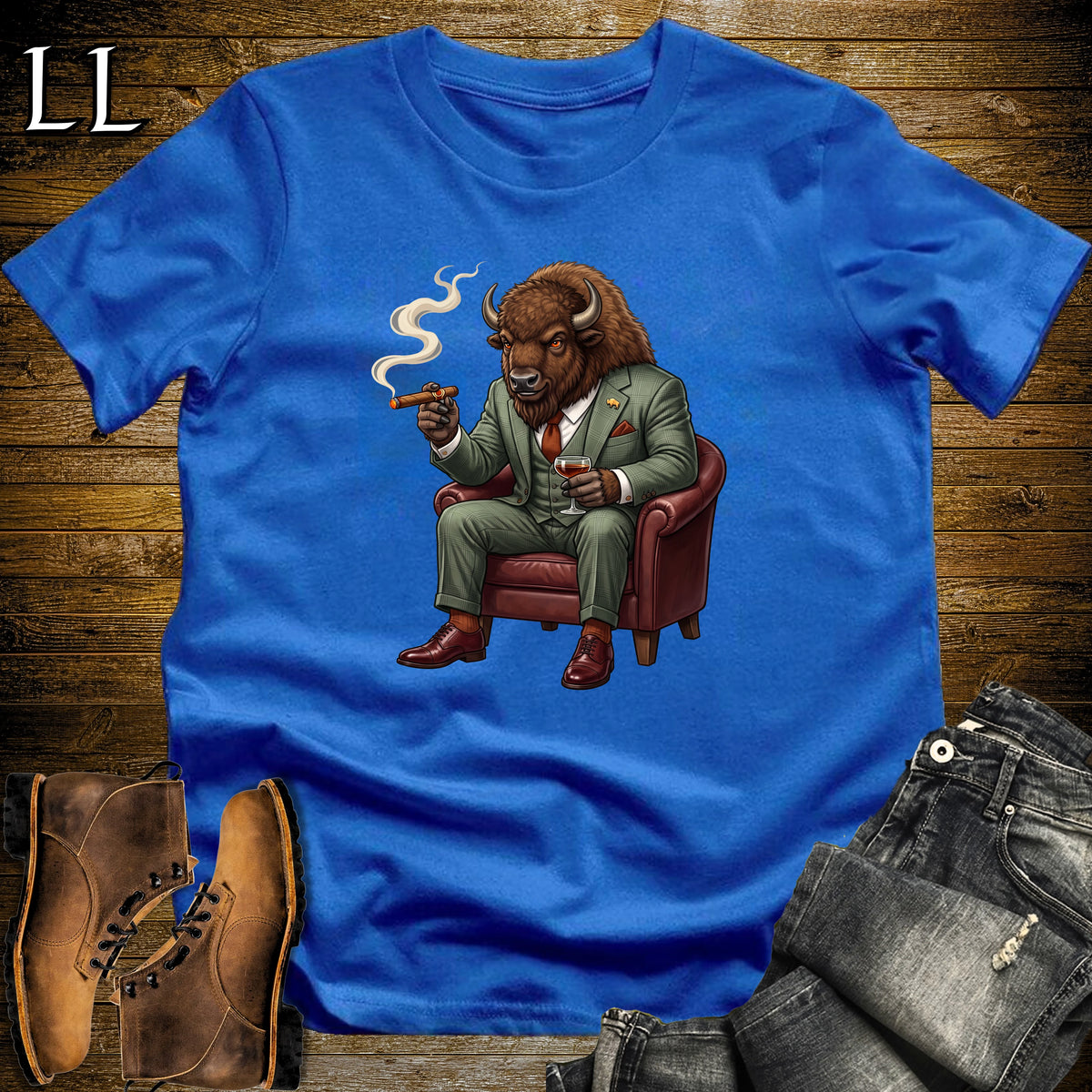 Cigar Lounge Bison T-Shirt Royal Blue | Animal Cigar Gift