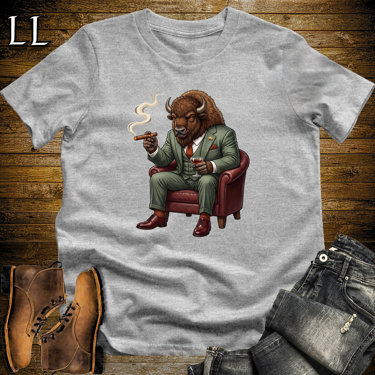 Cigar Lounge Bison T-Shirt Sport Grey | Animal Cigar Gift