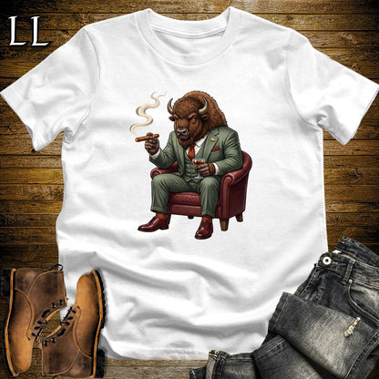 Cigar Lounge Bison T-Shirt White | Animal Cigar Gift