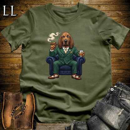Cigar Lounge Bloodhound T-Shirt Military Green | Dog Lover Cigar Gift