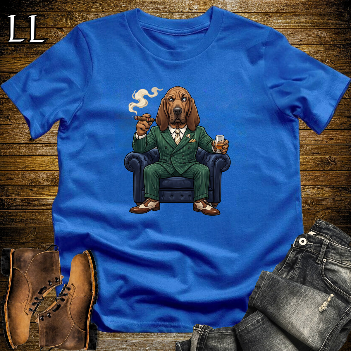 Cigar Lounge Bloodhound T-Shirt Royal Blue | Dog Lover Cigar Gift