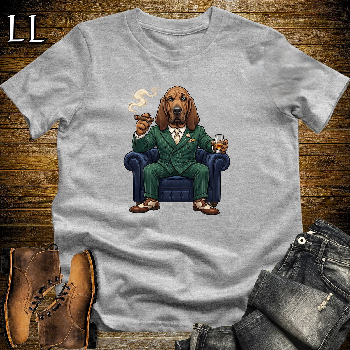 Cigar Lounge Bloodhound T-Shirt Sport Grey | Dog Lover Cigar Gift