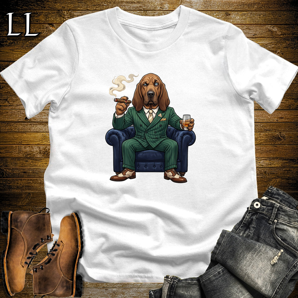 Cigar Lounge Bloodhound T-Shirt White | Dog Lover Cigar Gift