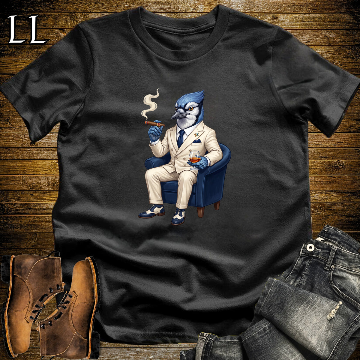 Cigar Lounge Blue Jay T-Shirt Black | Bird Lover Cigar Gift