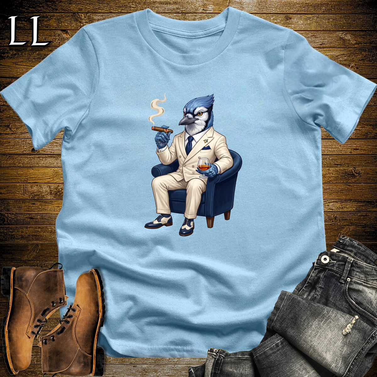 Cigar Lounge Blue Jay T-Shirt Light Blue | Bird Lover Cigar Gift