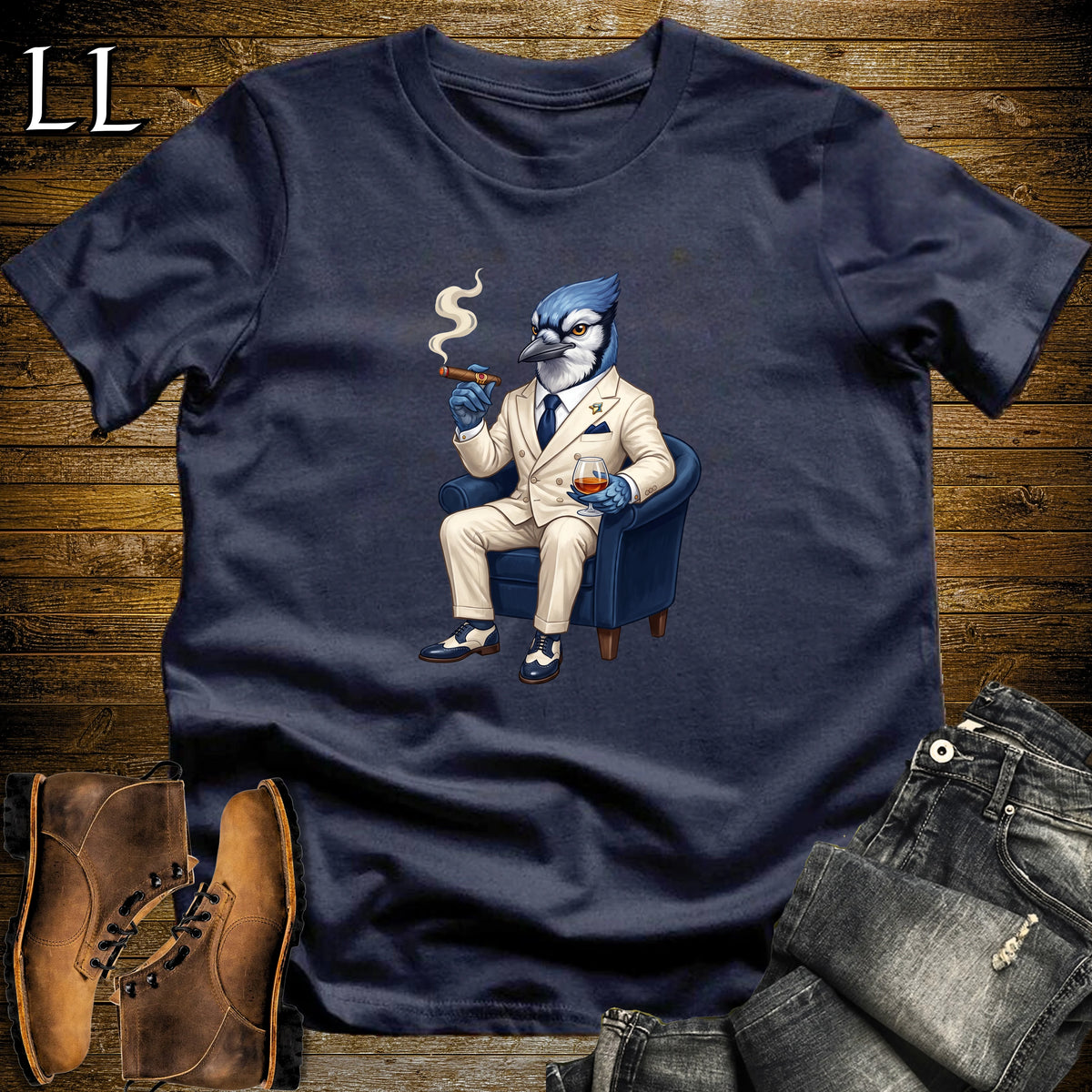 Cigar Lounge Blue Jay T-Shirt Navy | Bird Lover Cigar Gift