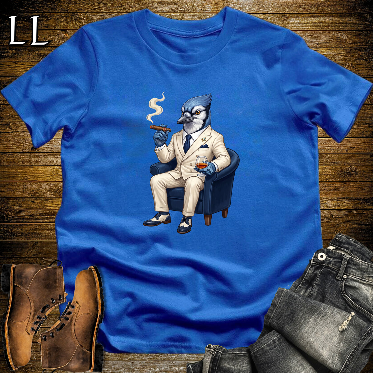 Cigar Lounge Blue Jay T-Shirt Royal Blue | Bird Lover Cigar Gift