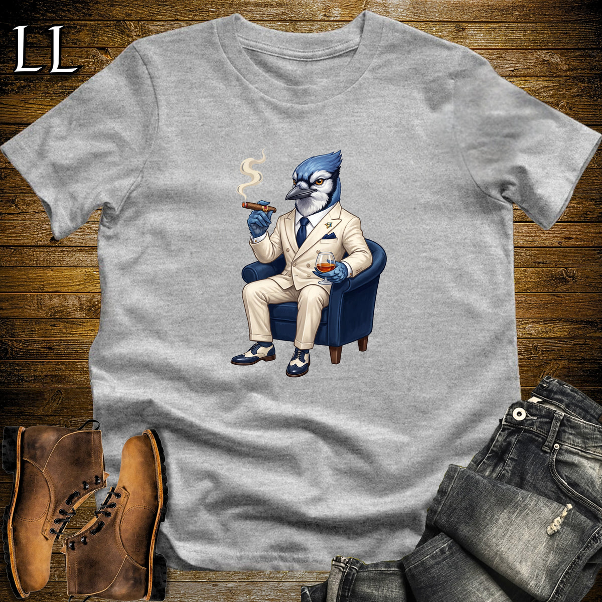Cigar Lounge Blue Jay T-Shirt Sport Grey | Bird Lover Cigar Gift