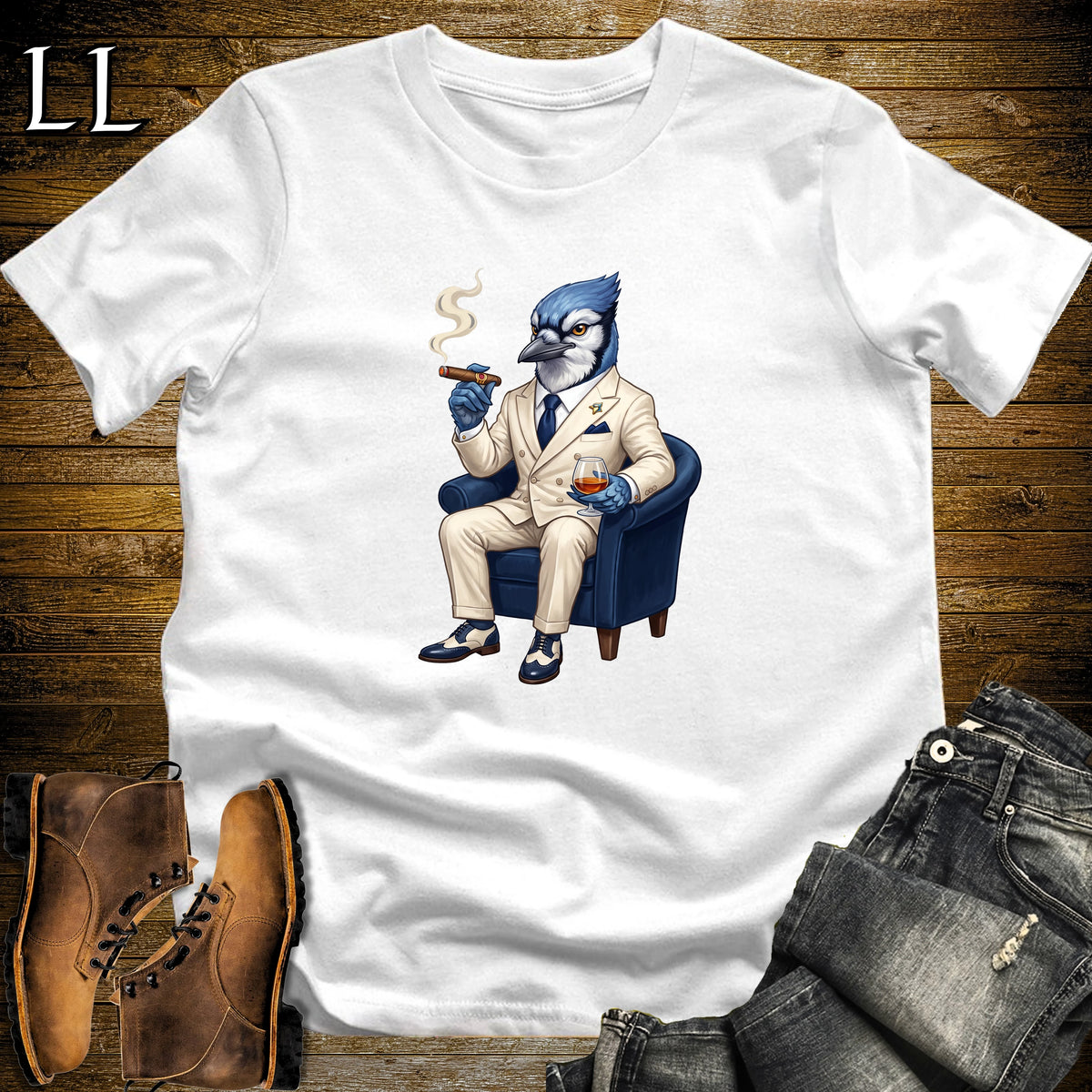 Cigar Lounge Blue Jay T-Shirt White | Bird Lover Cigar Gift