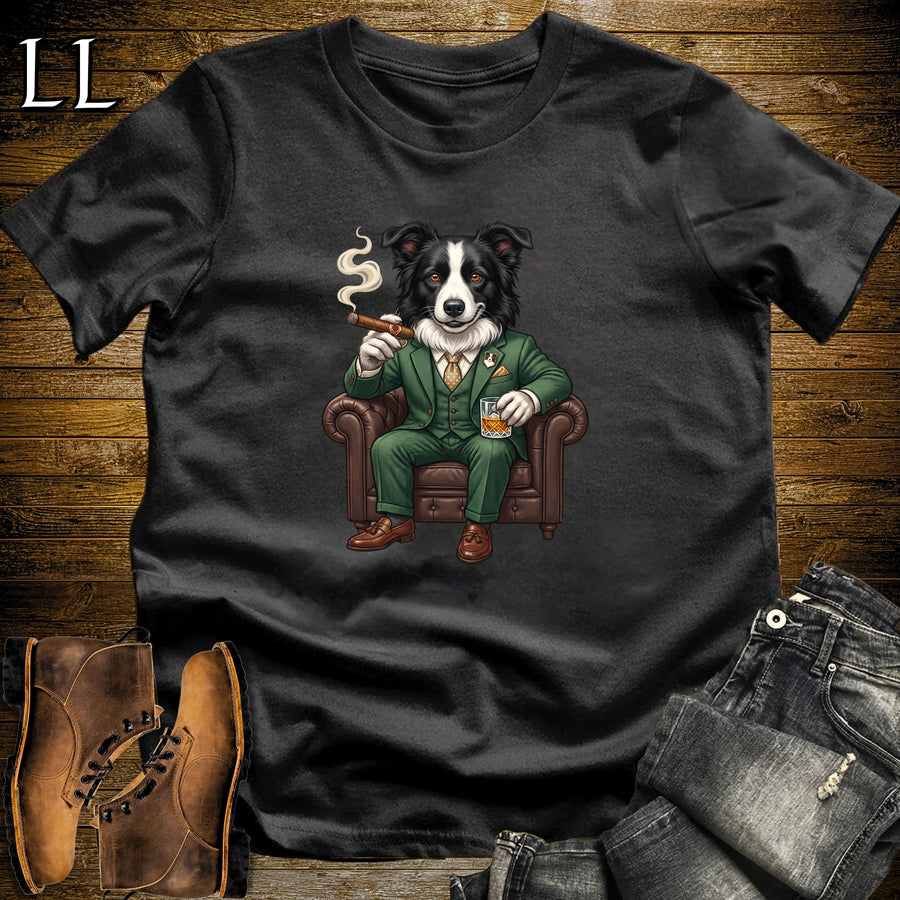 Cigar Lounge Border Collie T-Shirt Black | Dog Cigar Gift