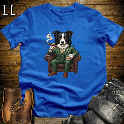 Cigar Lounge Border Collie T-Shirt Royal Blue | Dog Cigar Gift