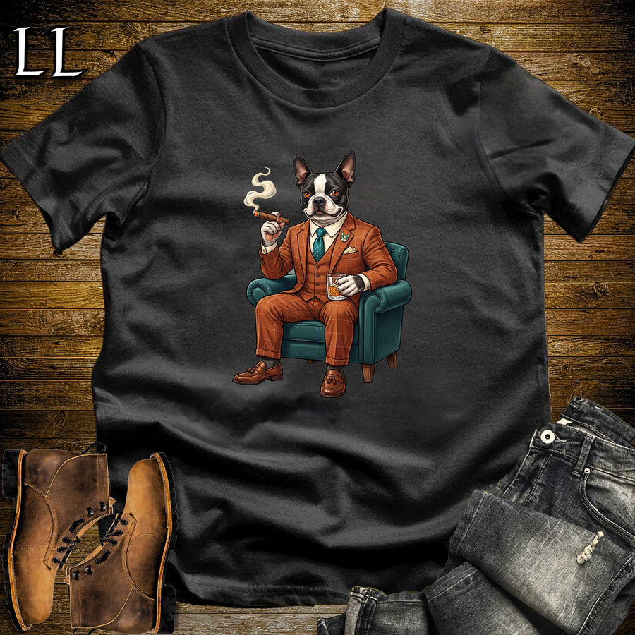 Cigar Lounge Boston Terrier T-Shirt Black | Dog Cigar Gift