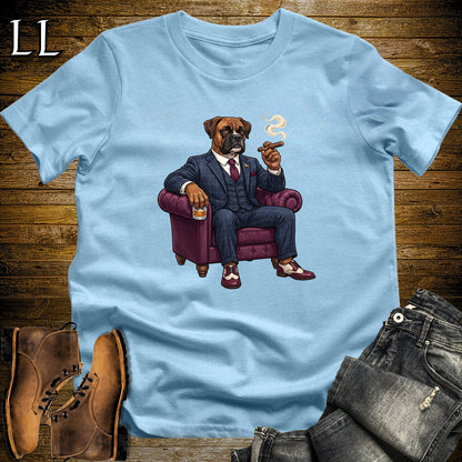 Cigar Lounge Boxer Dog T-Shirt Light Blue | Dog Lover Cigar Gift