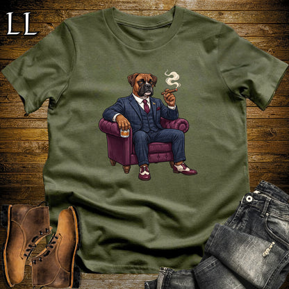 Cigar Lounge Boxer Dog T-Shirt Military Green | Dog Lover Cigar Gift