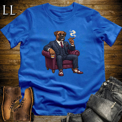 Cigar Lounge Boxer Dog T-Shirt Royal Blue | Dog Lover Cigar Gift