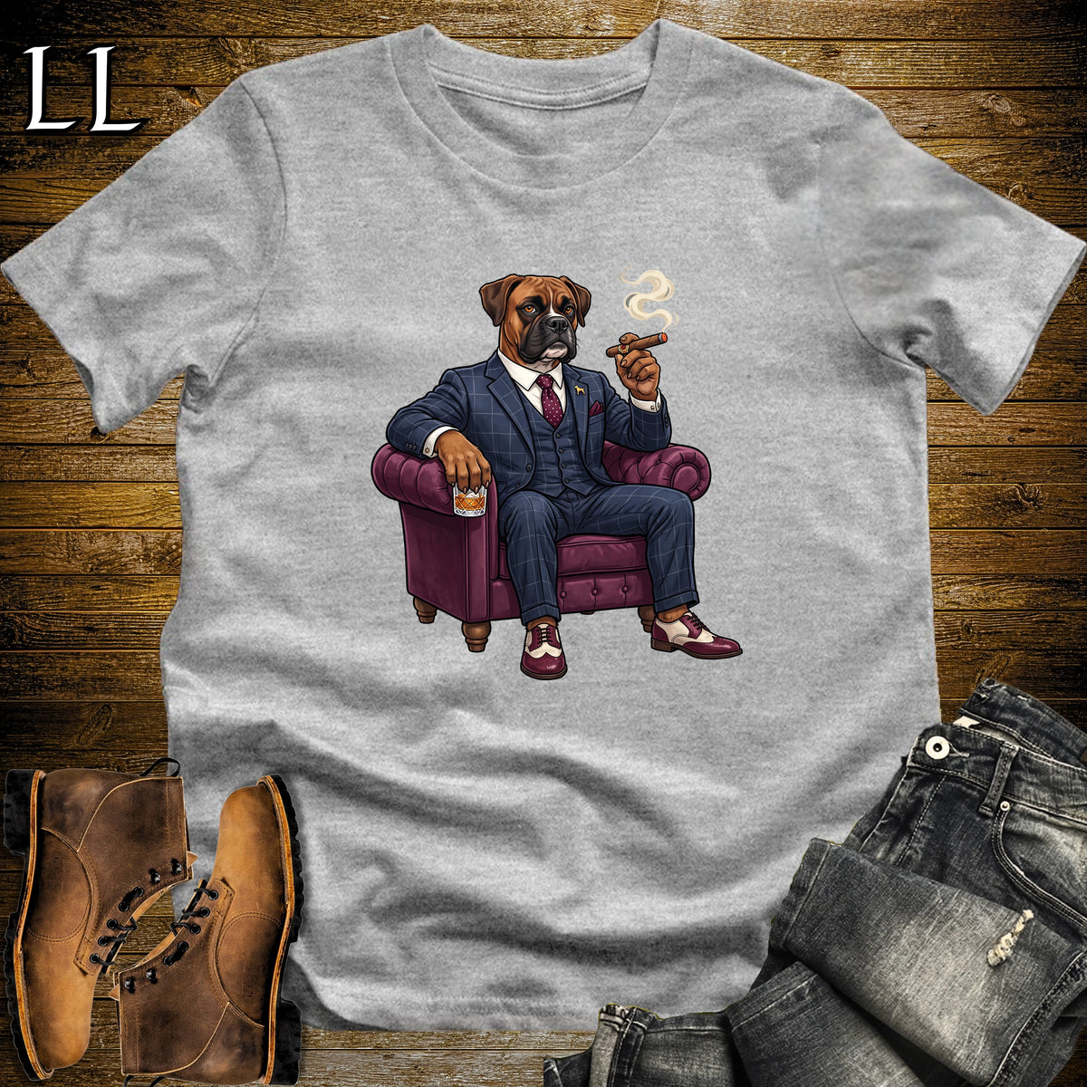 Cigar Lounge Boxer Dog T-Shirt Sport Grey | Dog Lover Cigar Gift