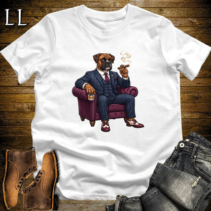 Cigar Lounge Boxer Dog T-Shirt White | Dog Lover Cigar Gift