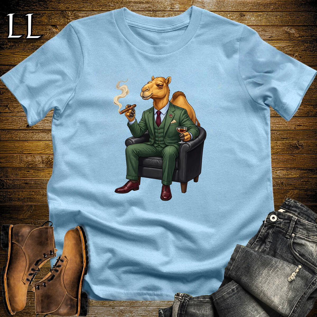 Cigar Lounge Camel T-Shirt Light Blue | Animal Cigar Gift