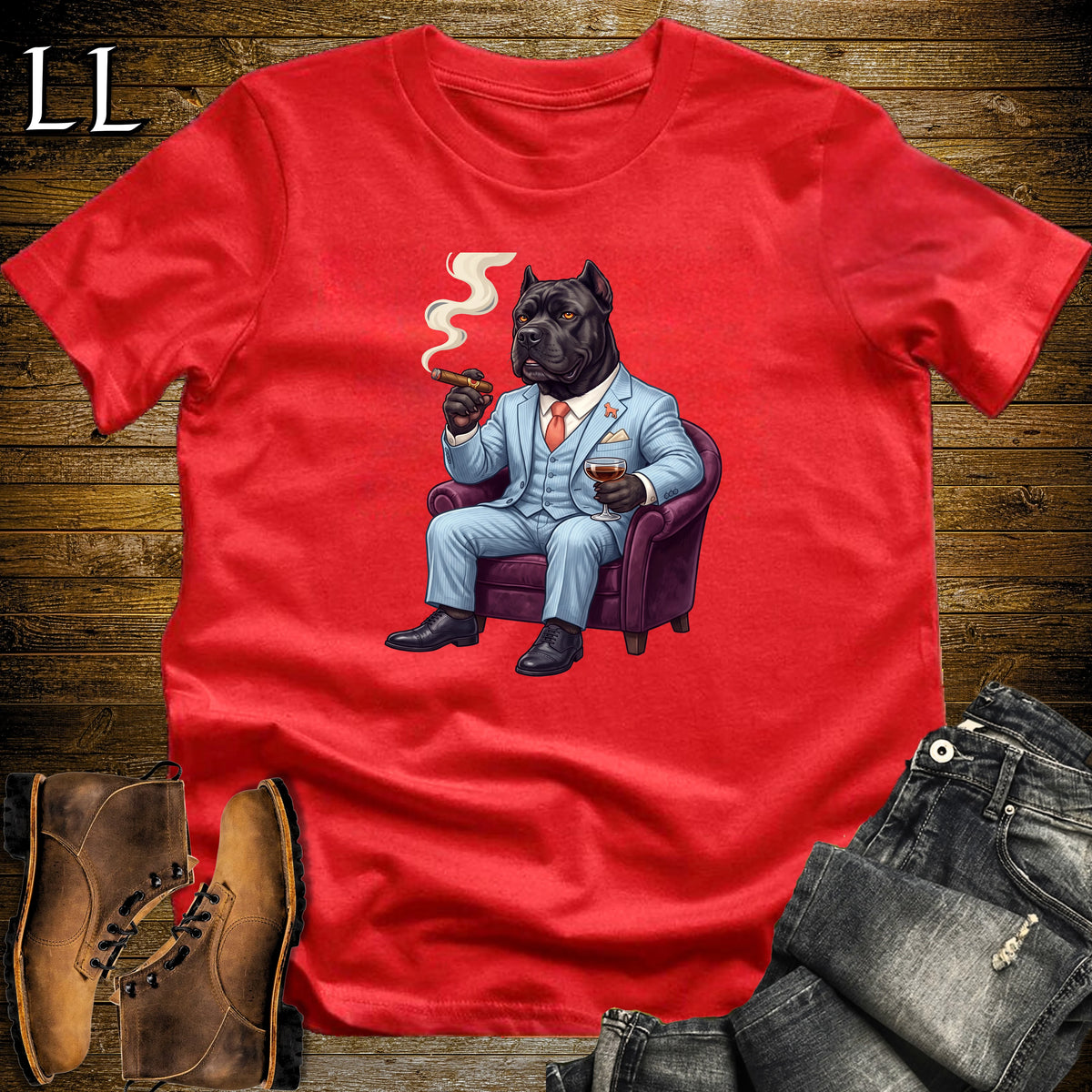 Cigar Lounge Cane Corso T-Shirt Red | Dog Lover Cigar Gift