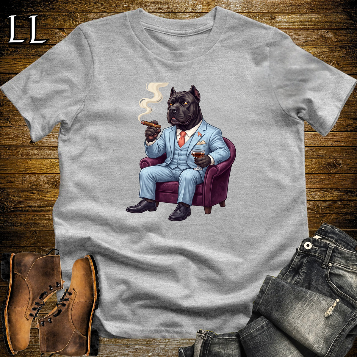 Cigar Lounge Cane Corso T-Shirt Sport Grey | Dog Lover Cigar Gift