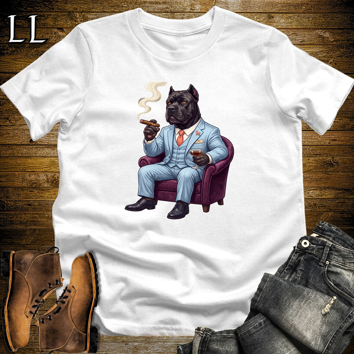 Cigar Lounge Cane Corso T-Shirt White | Dog Lover Cigar Gift